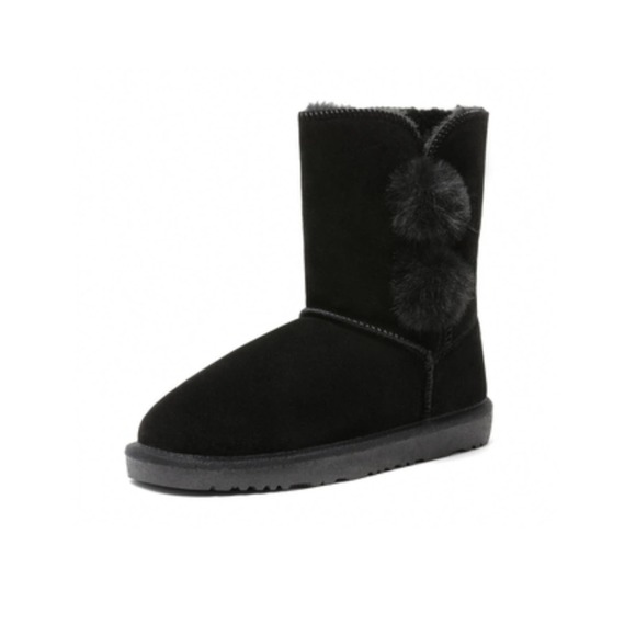DREAM PAIRS Shorty-Pompom Snow Boots Girls, Black, Size 11 Little Kid - Picture 1 of 3